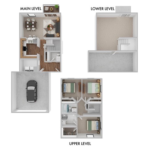 A diagram shows the layout of a car in relation to a main, lower, and upper level of a building.